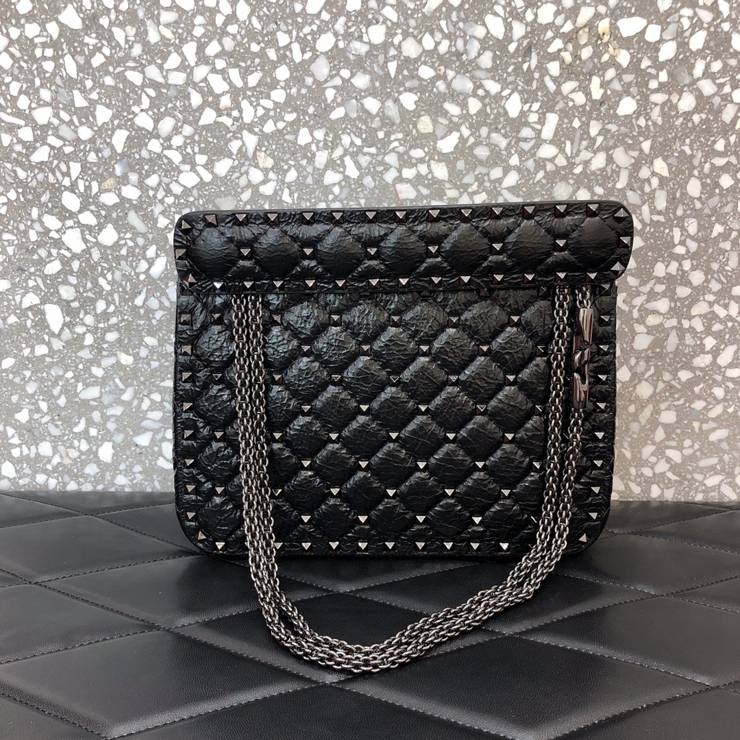 Valentino Garavani Rockstud Spike Medium Chain Bag in Black Supple Lambskin Nappa